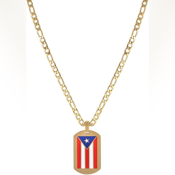 NWT Men's Stainless Steel Puerto Rico Flag Gold Necklace Size 24” =61CM - Picture 8 of 8